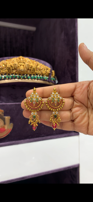 Beautiful pota stone chandbali earrings with pushback