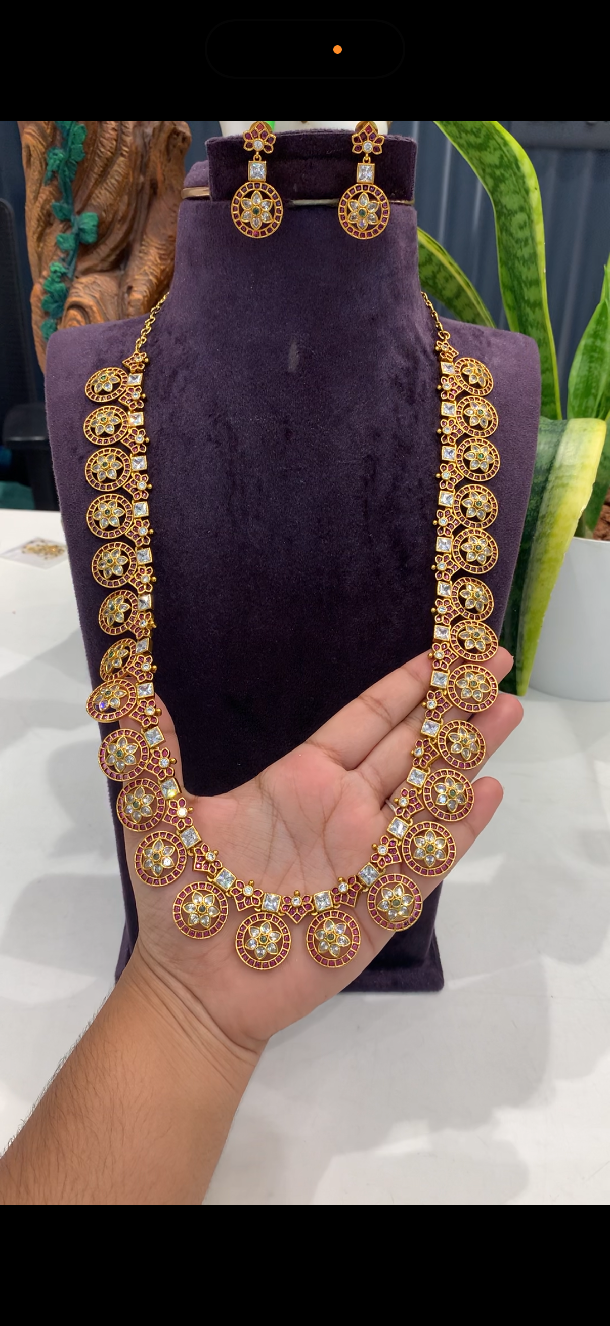 Beautiful pota stone long haram with pushback earrings