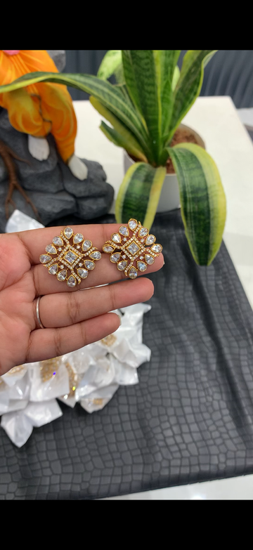 Beautiful uncut stone studs with pushback