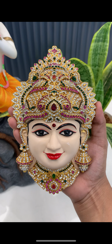 Beautiful Lakshmi Ammavari face with stones finishing 8 inchs