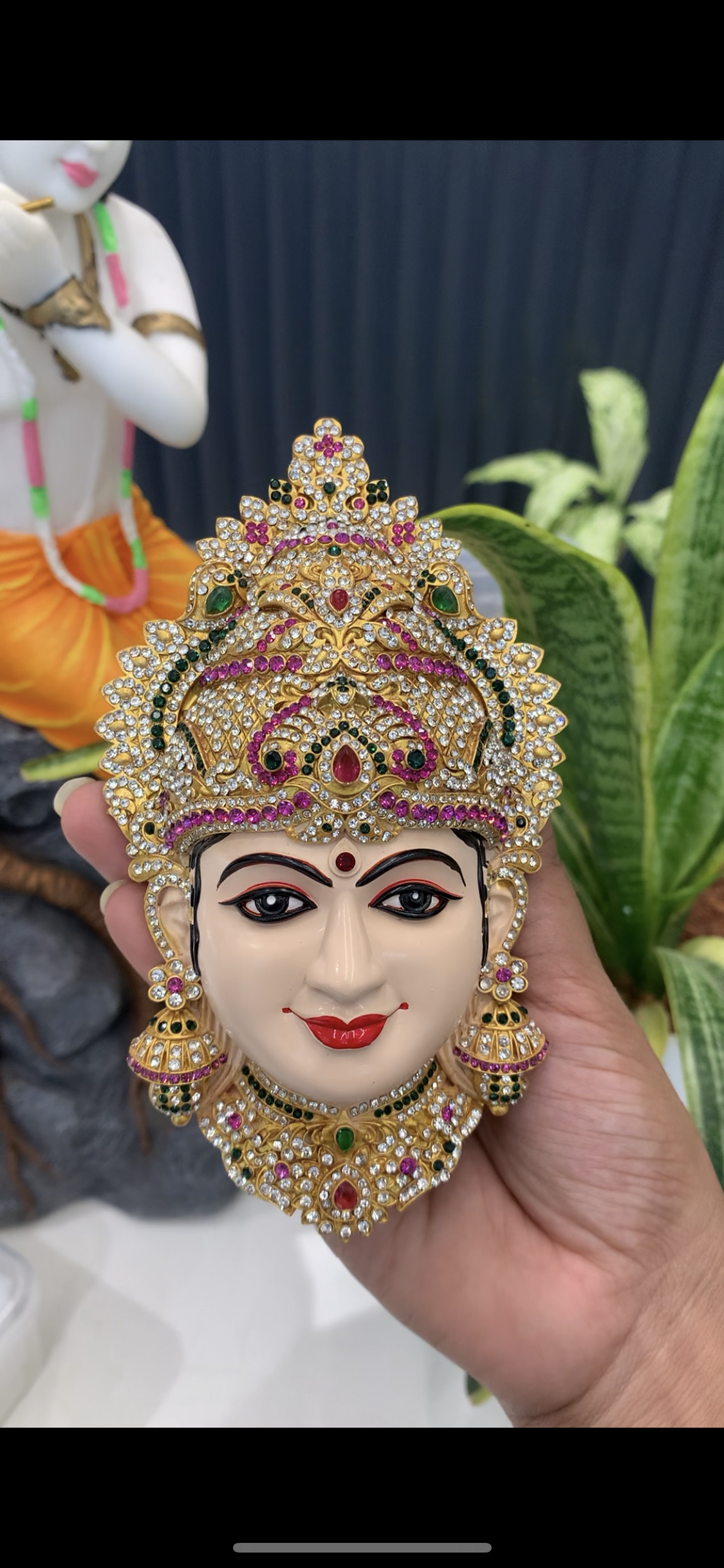 Beautiful Lakshmi Ammavari face with stones finishing 6 inchs