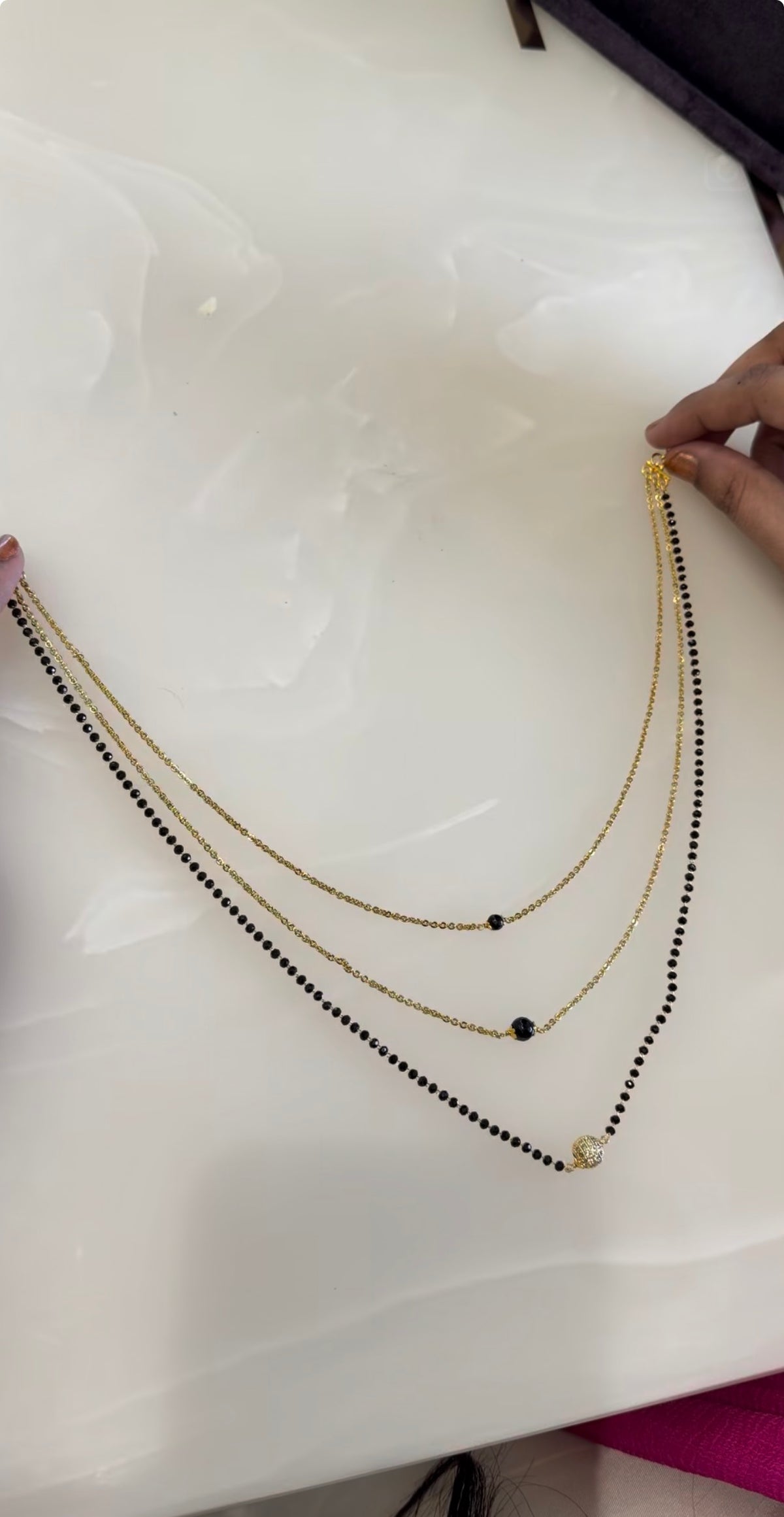 Beautiful simple 3 layers chandraharam & blackbeads 18 to 20 inchs