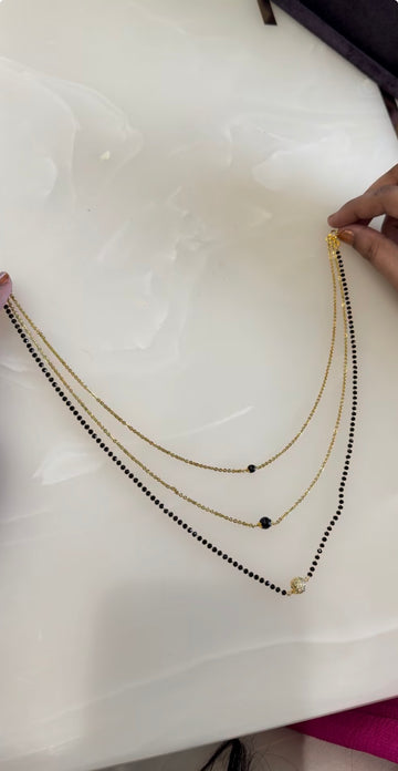 Beautiful simple 3 layers chandraharam & blackbeads 18 to 20 inchs