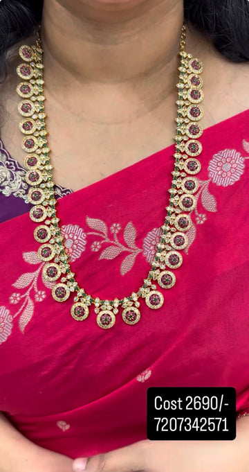 Beautiful pota stone kasula model long haram with pushback earrings