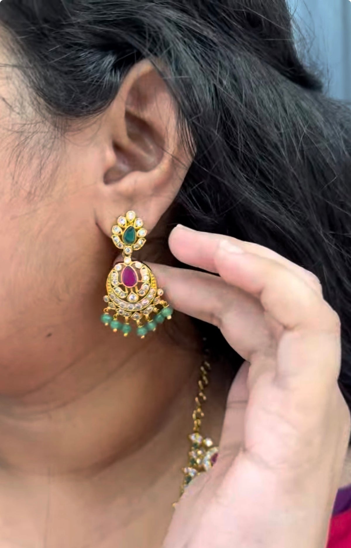 Beautiful pota stone kasula model long haram with pushback earrings