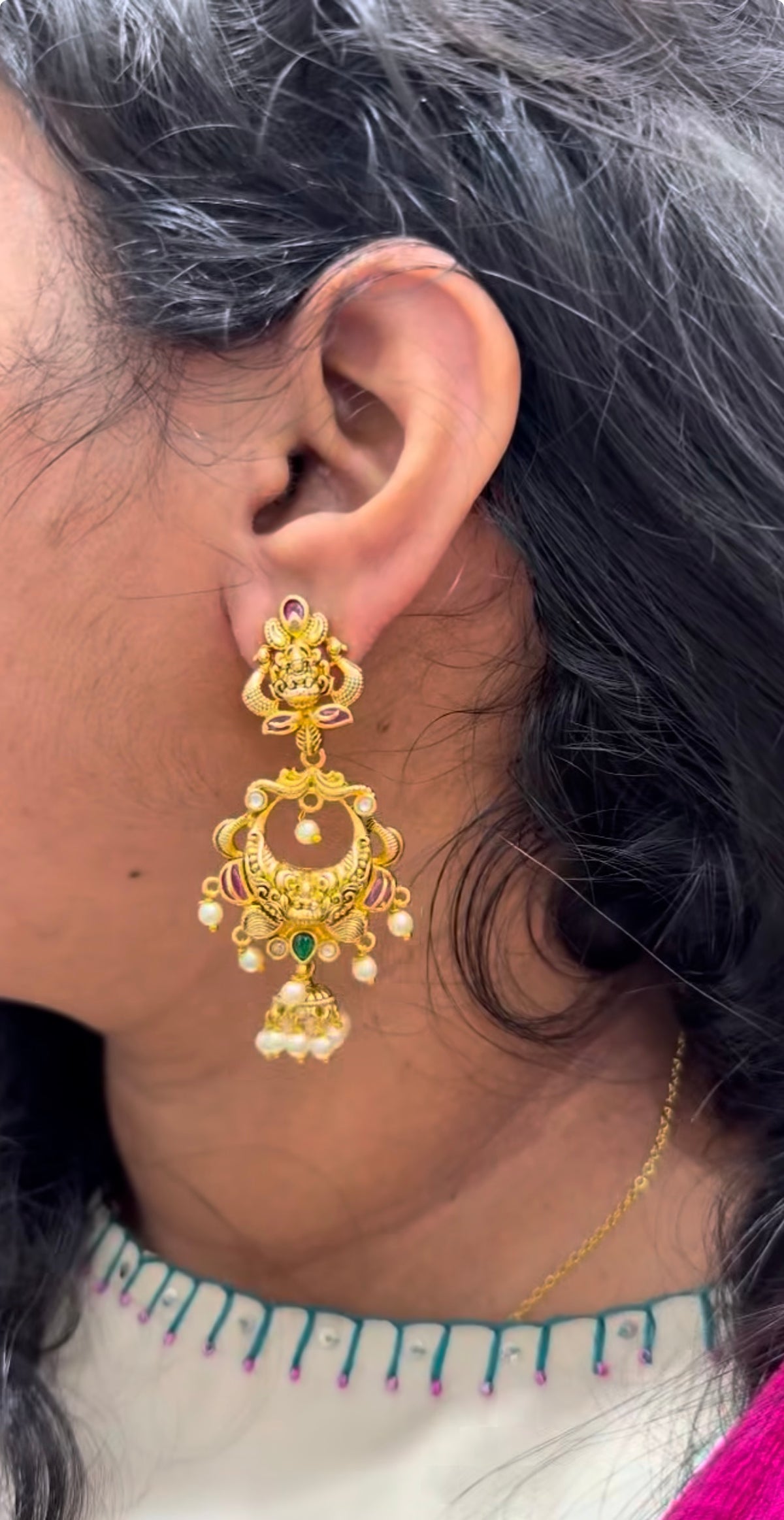 Beautiful 3 in 1 jumkis & chandbali earrings with pushback