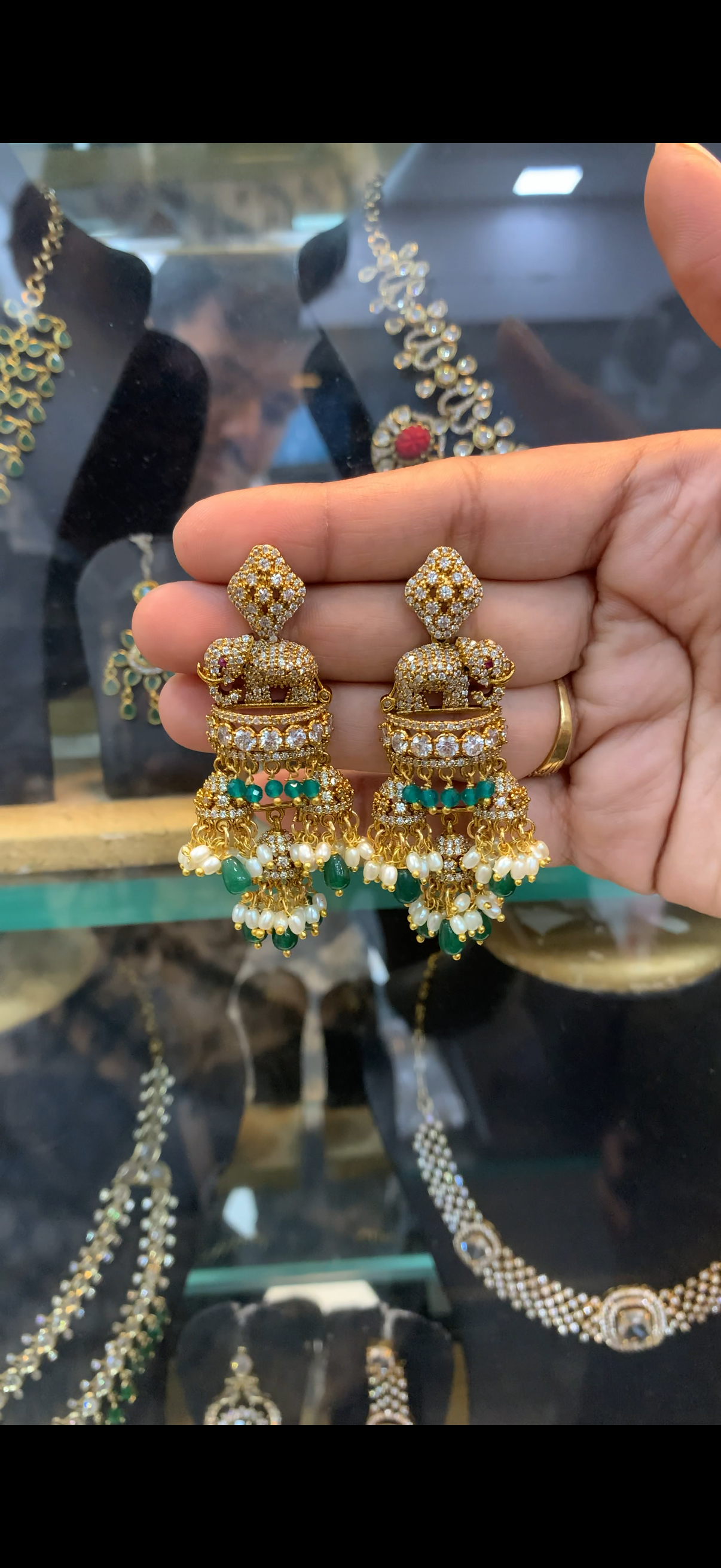 Beautiful white stone elephant earrings with pushback