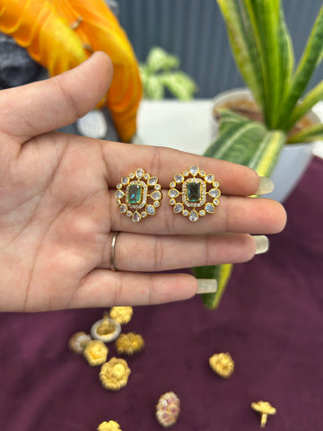 Beautiful green stone studs with pushback