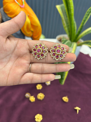 Beautiful ruby & white CZ stones studs with pushback