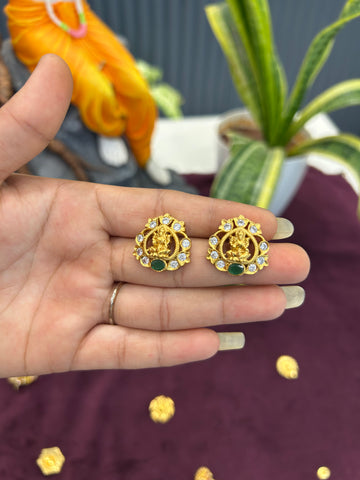 Beautiful Lakshmi devi & uncut stone studs with pushback