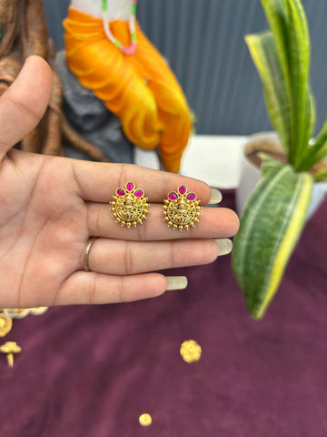 Beautiful jadau stone & Lakshmi devi studs with pushback