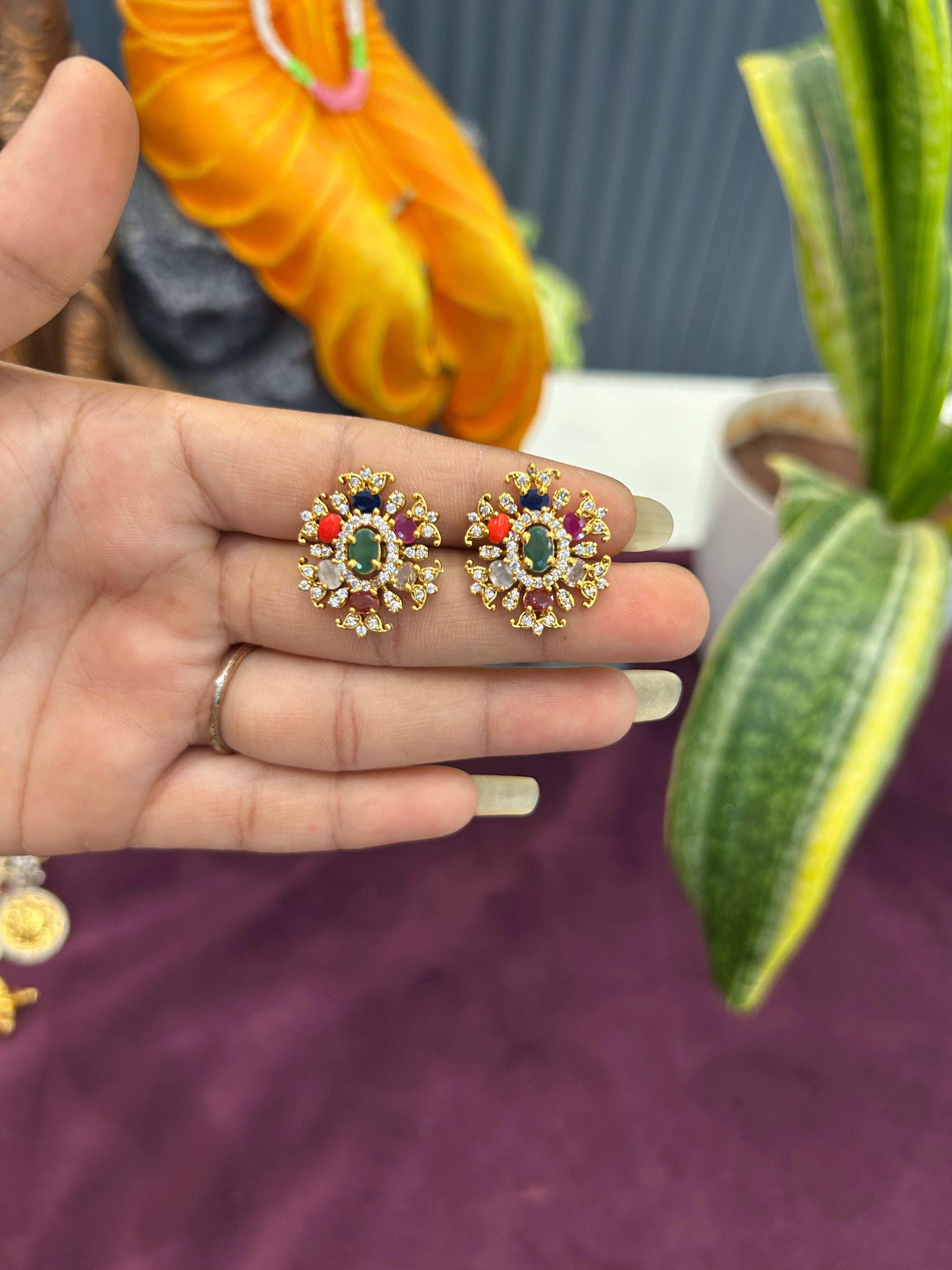 Beautiful Navarathna stone studs with pushback
