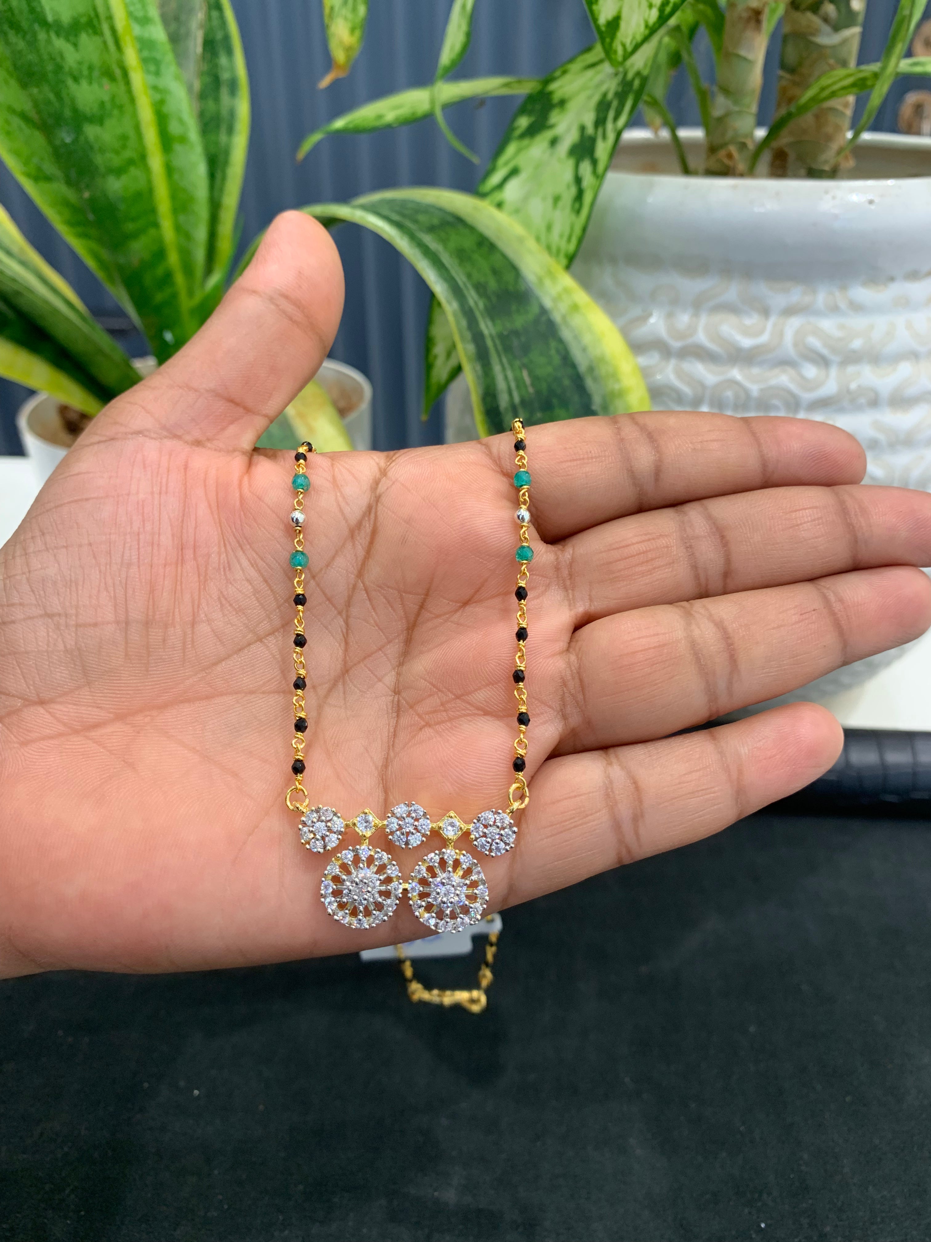 Beautiful white stone mangalsutra pendant with handmaking crystal beads chain 18 inchs long