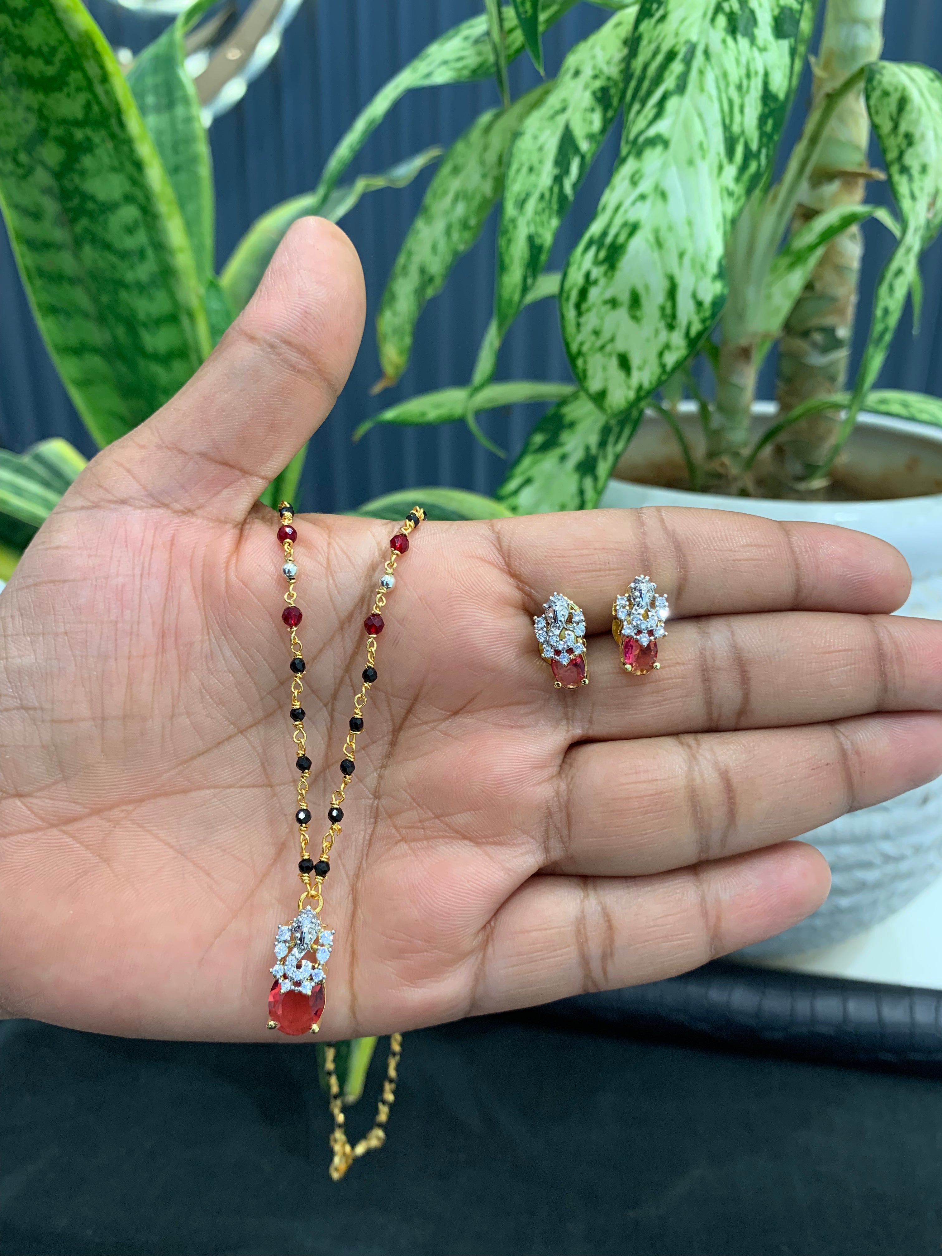 Beautiful Simple Ganesh pendant set with handmking black chain 18 inchs long