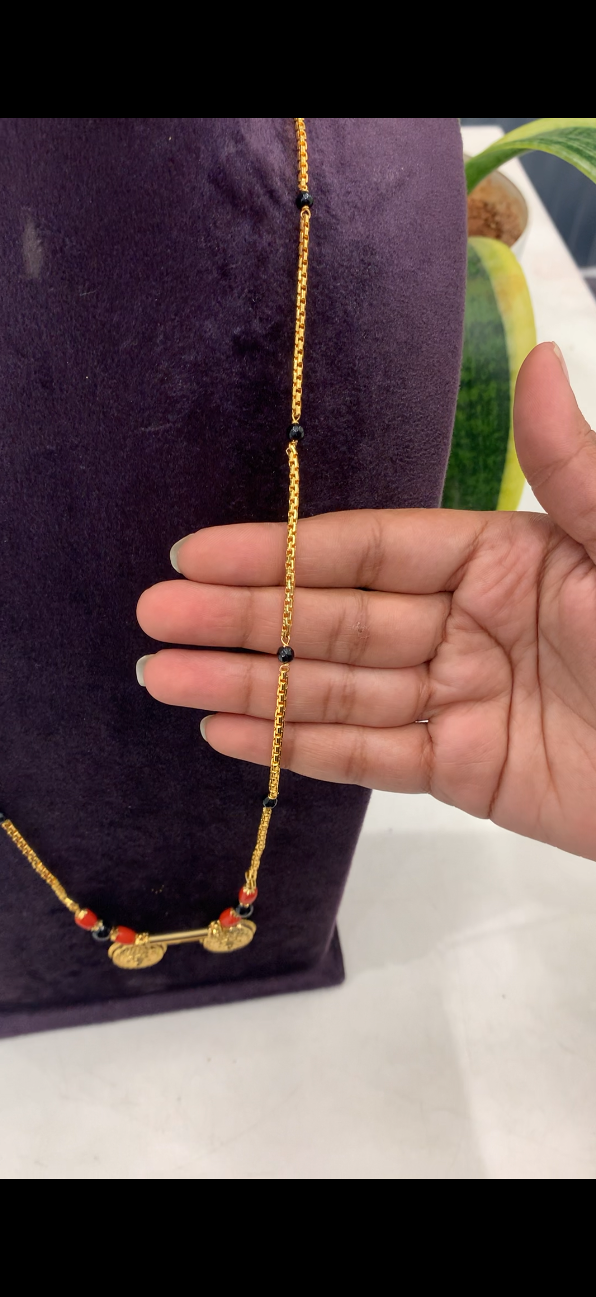 Beautiful thali chain with black beads finishing