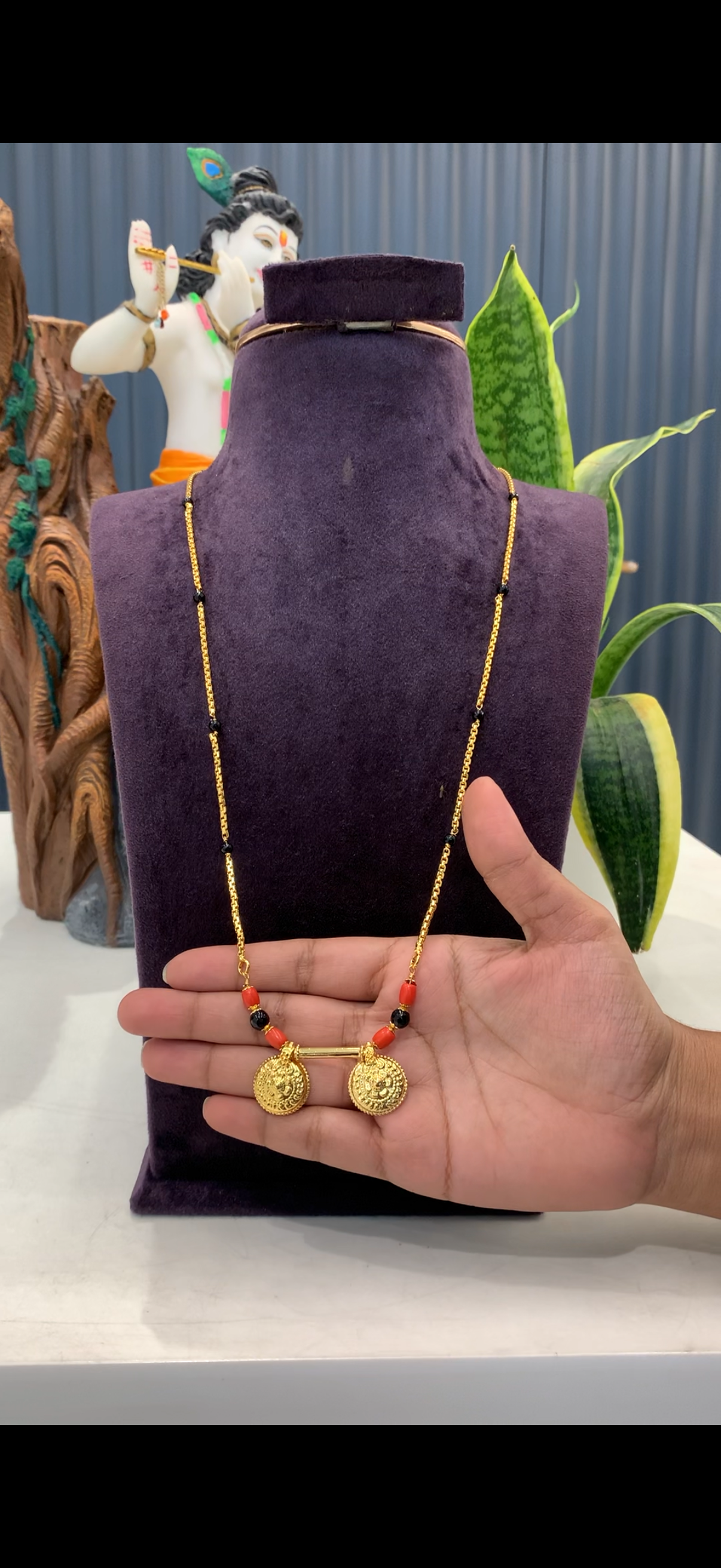 Beautiful thali chain with black beads finishing