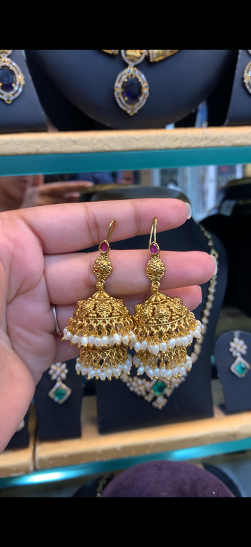 Beautiful double step hangable jumkis with rice pearls