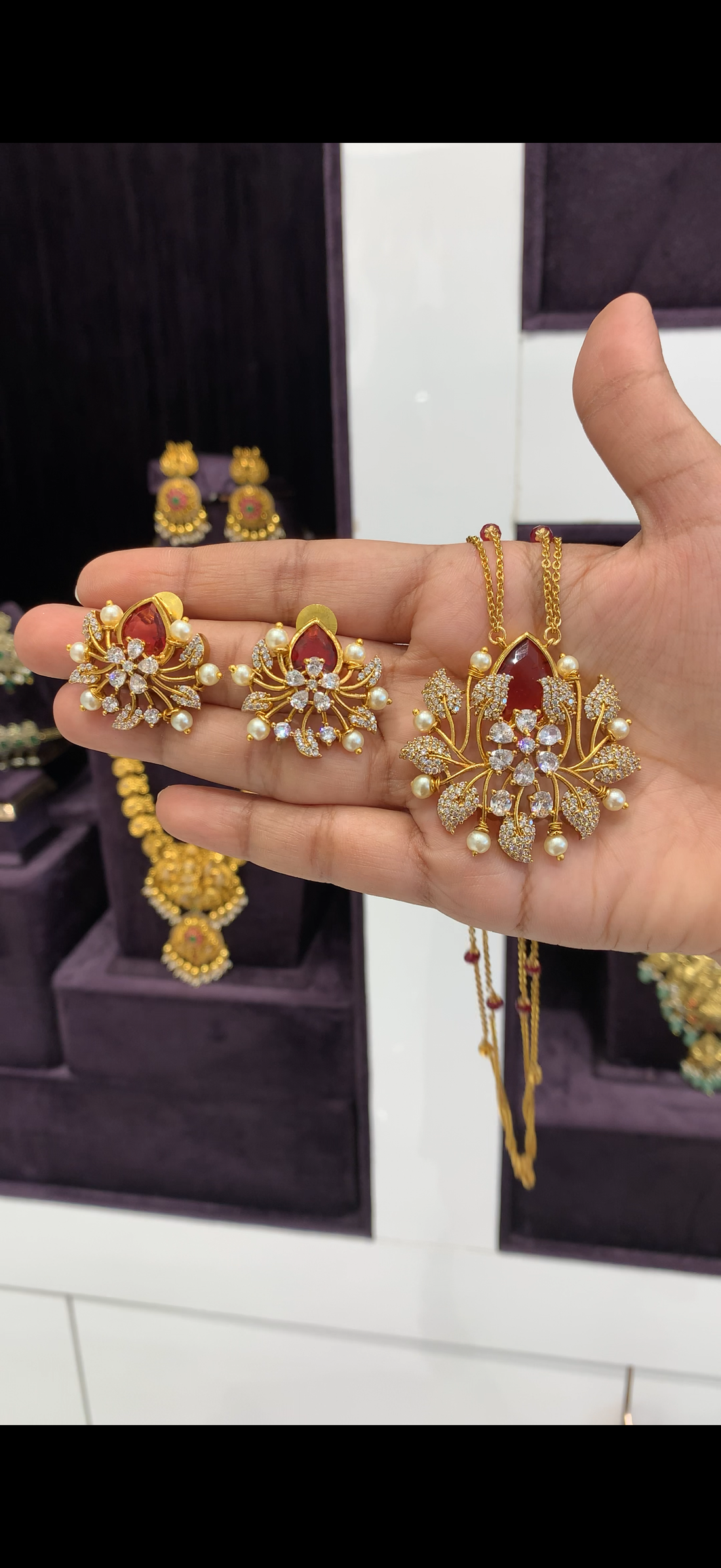 Beautiful white stone pendant set with handmaking Chandraharam and crystal beads  chain 18 inchs long