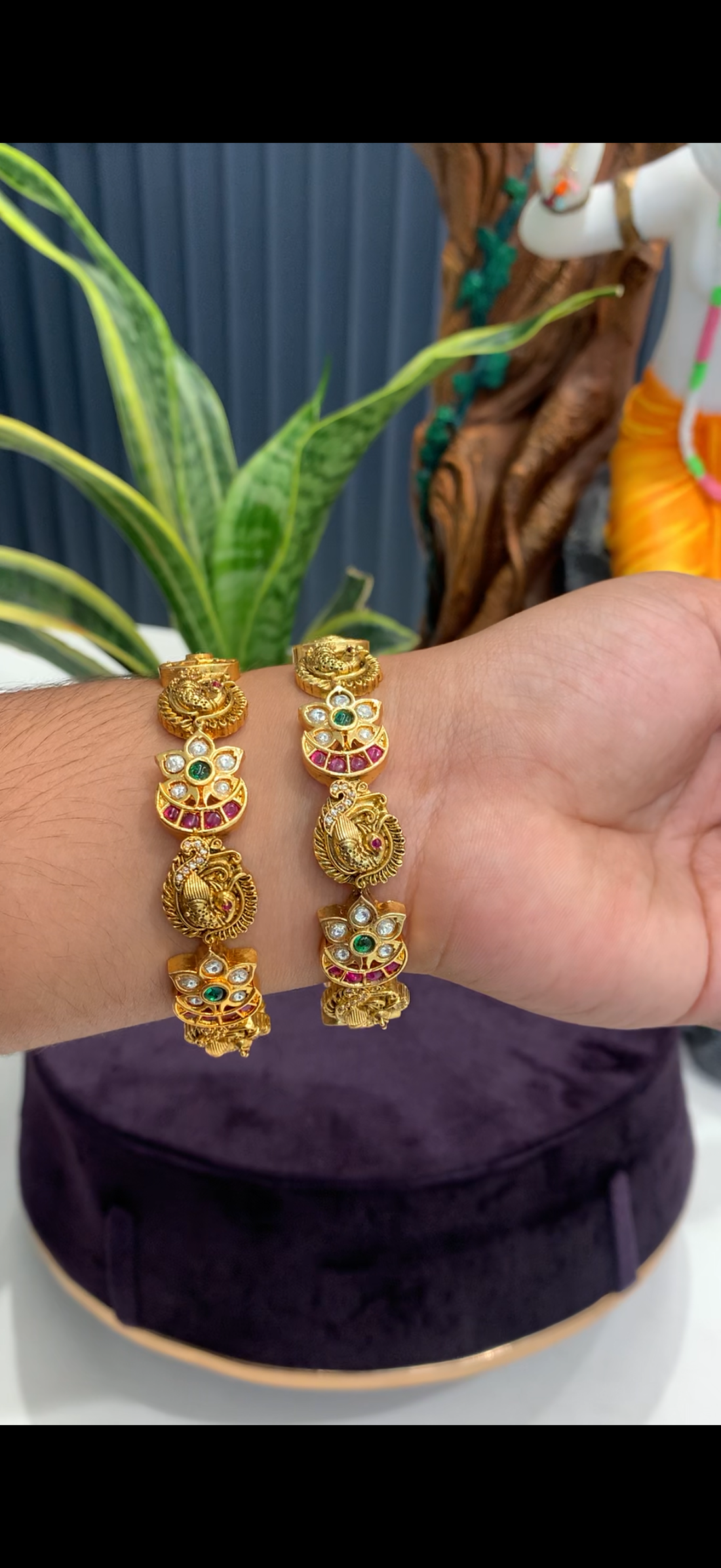 Beautiful peacock design,pota stone bangles