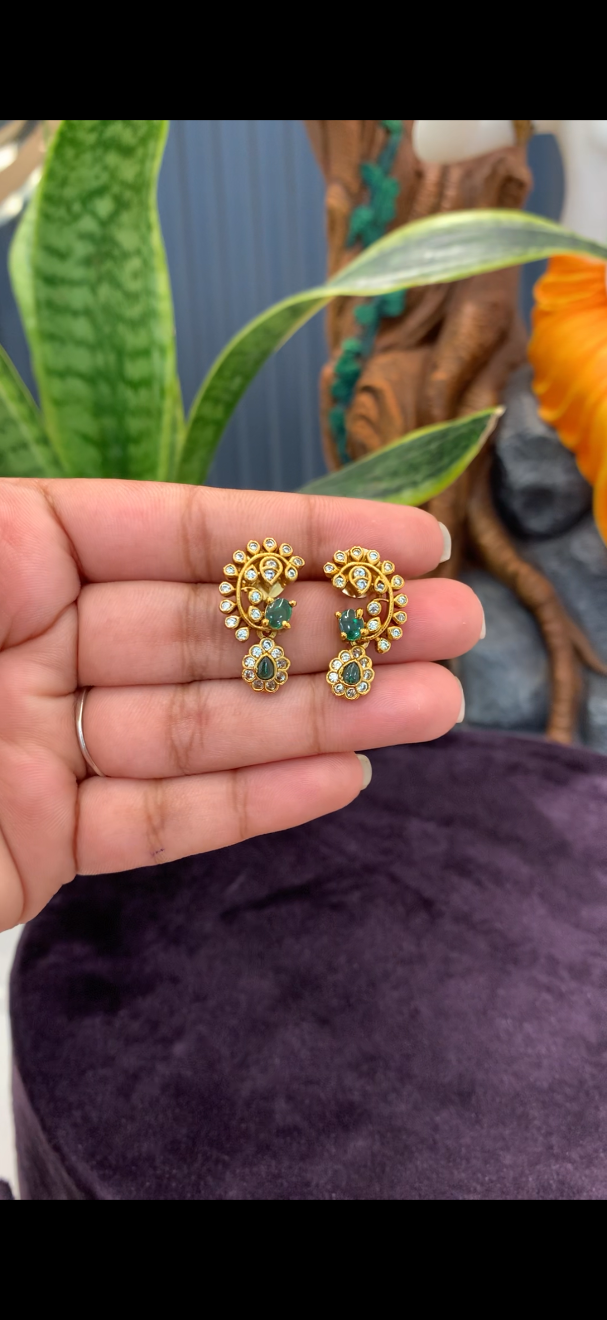 Beautiful uncut stone earrings with pushback
