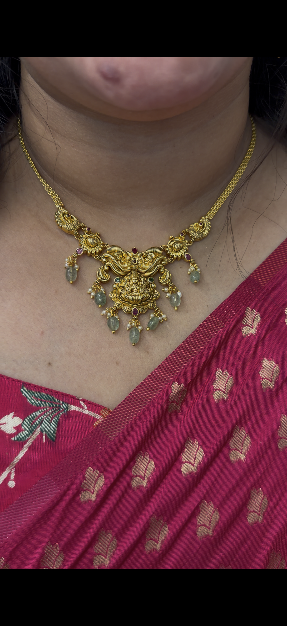 Beautiful Lakshmi devi necklace set with pushback earrings