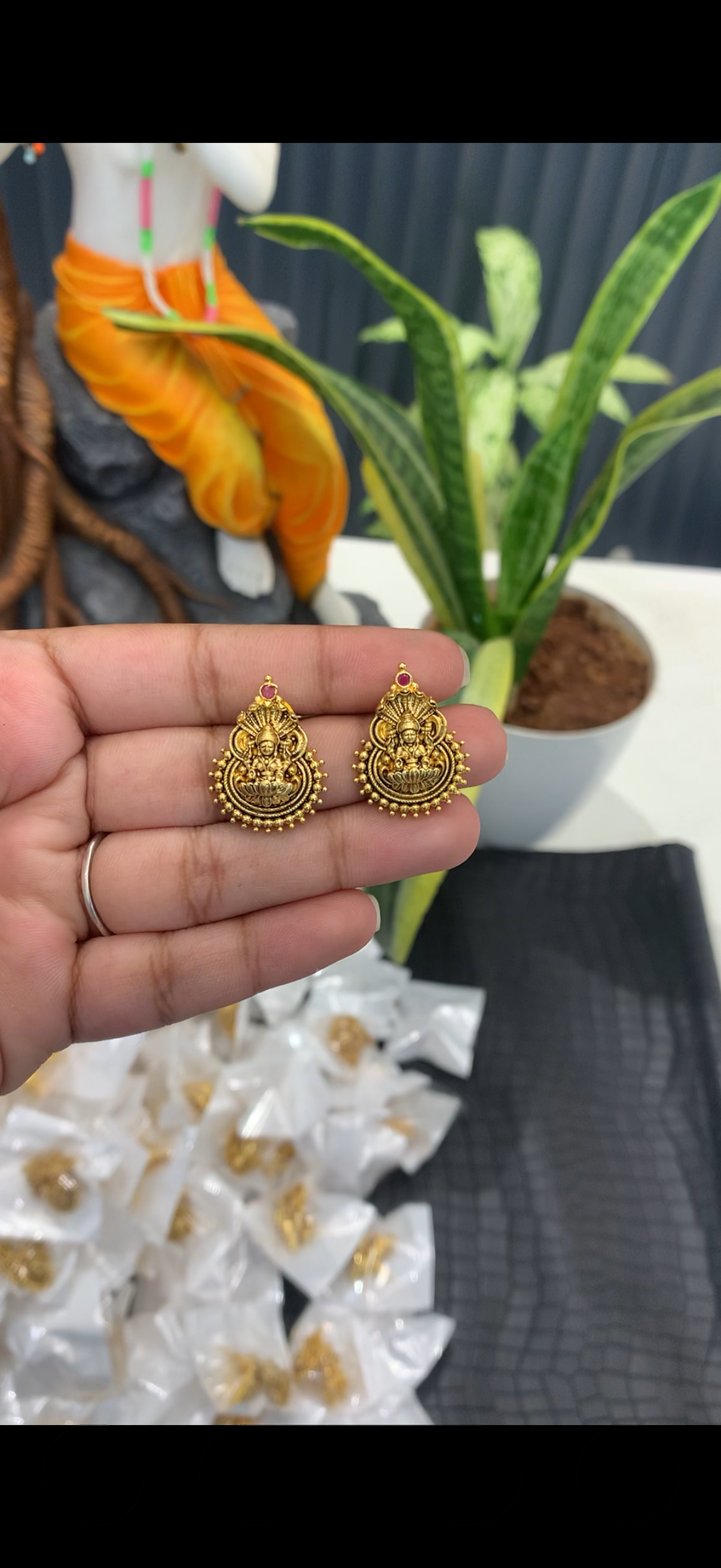 Beautiful Lakshmi devi earrings with pushback