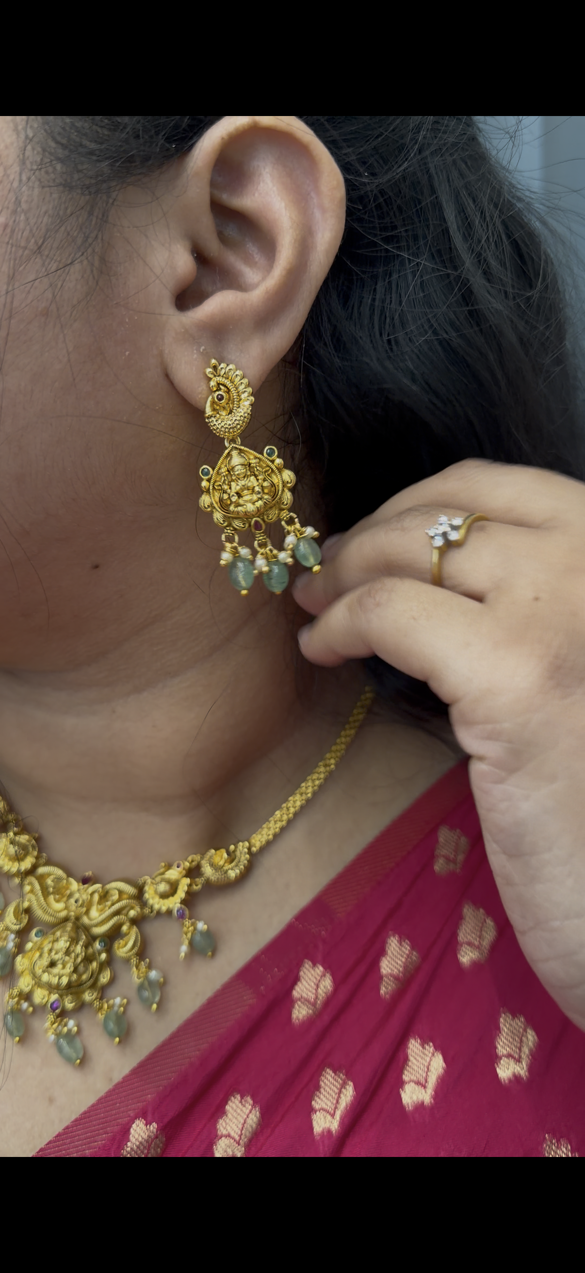 Beautiful Lakshmi devi necklace set with pushback earrings