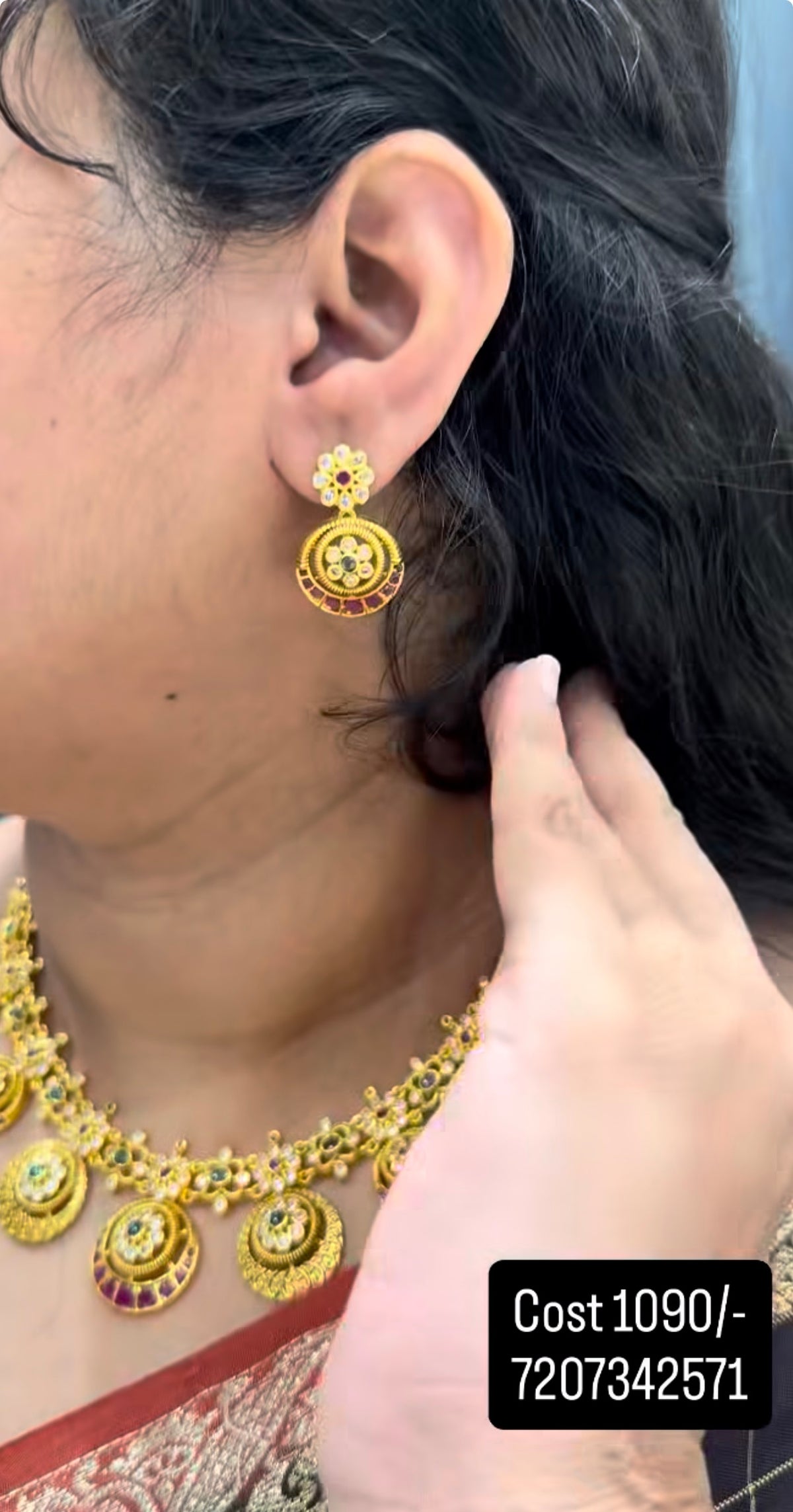 Beautiful pota stone & kasula model necklace with pushback earrings