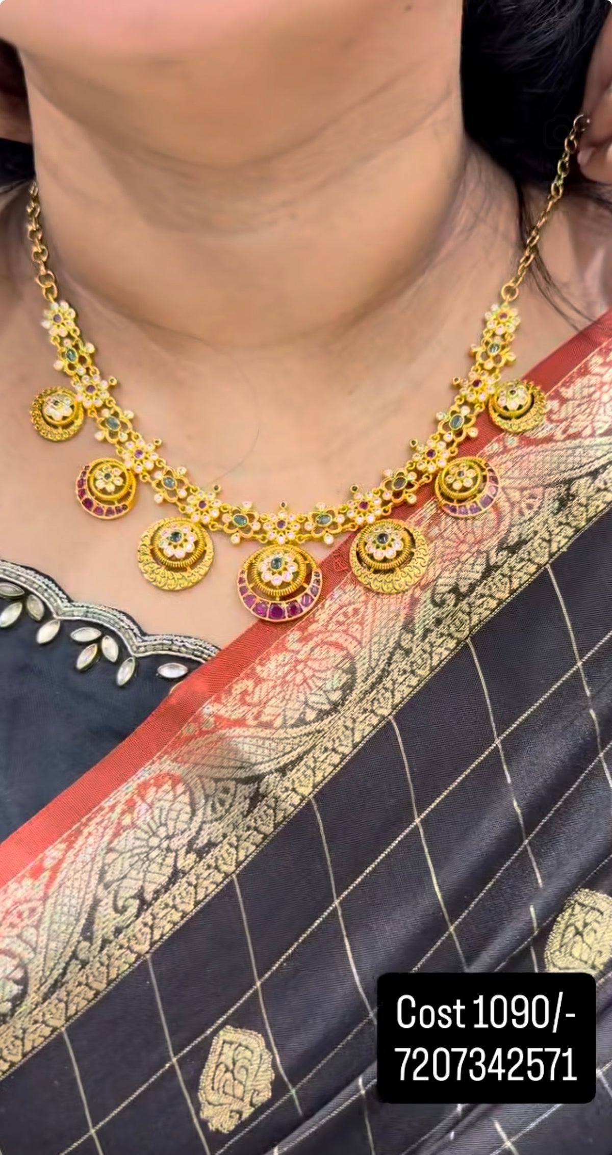 Beautiful pota stone & kasula model necklace with pushback earrings