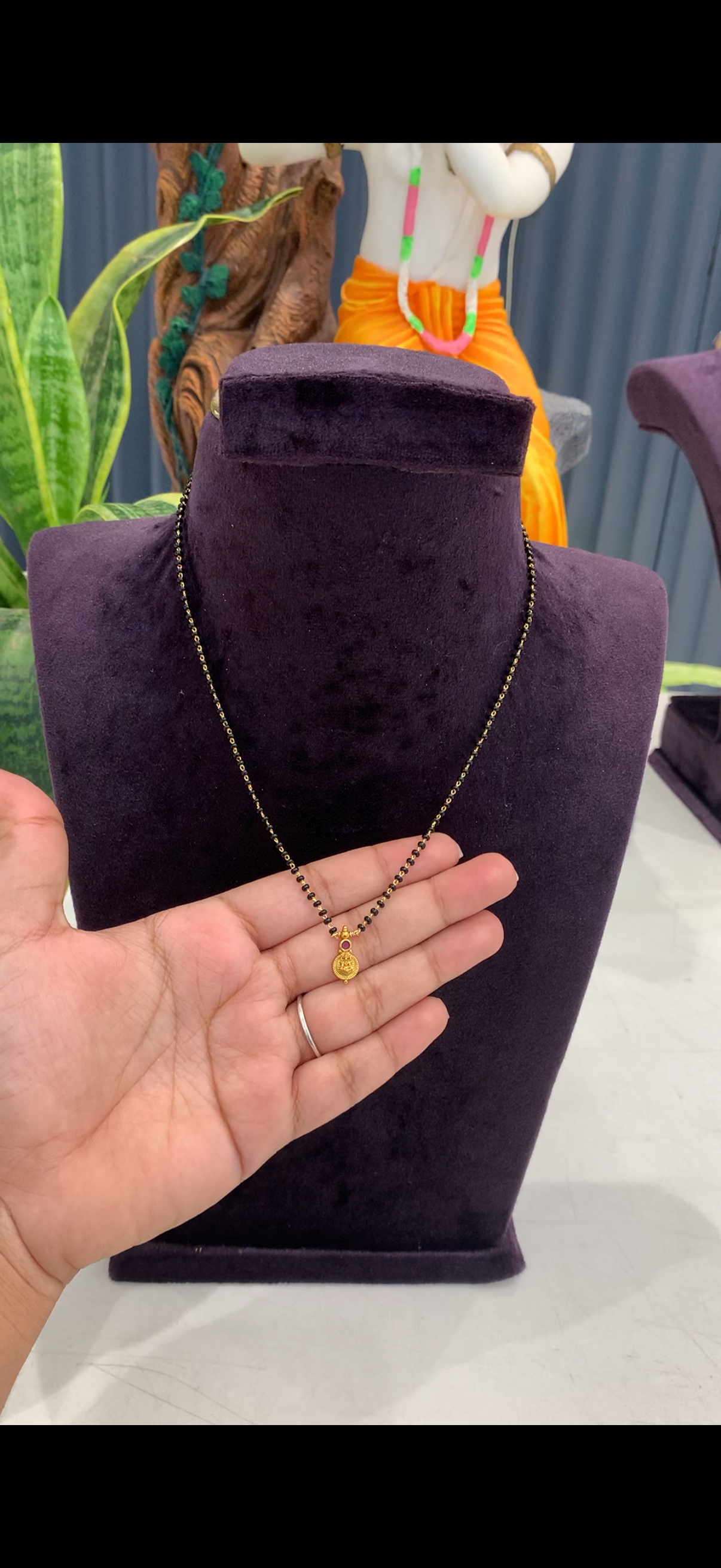 Beautiful cute Lakshmi devi pendant with BlackBeads 18 inchs long