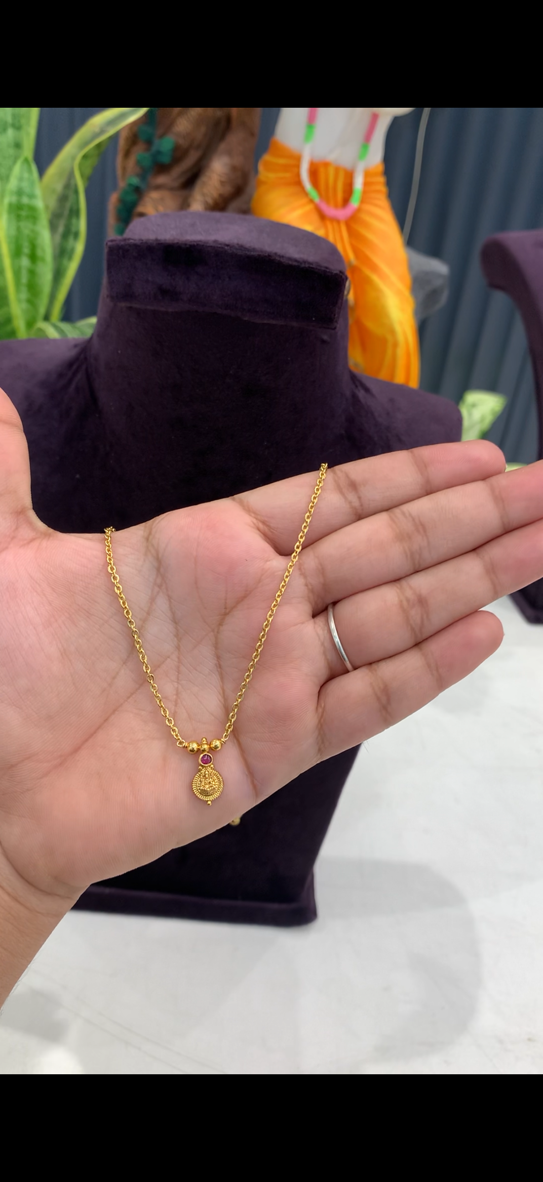Beautiful cute Lakshmi devi pendant with Chandraharam chain 18 inchs long