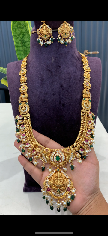 Beautiful Lakshmi devi idol jelebi haram with screw back earrings