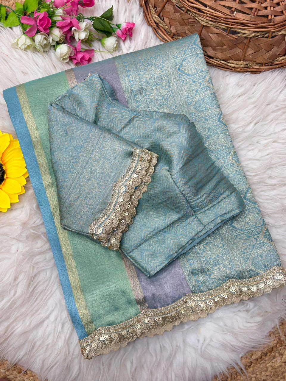 Banarasi multi tissue silk weaving saree