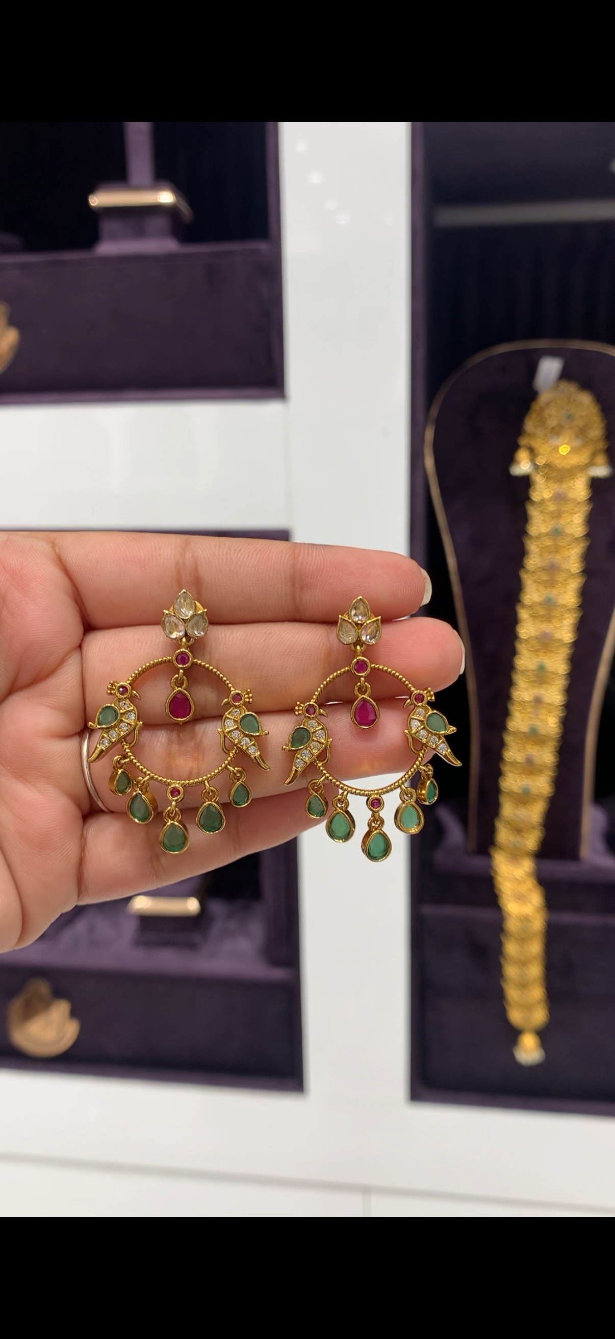 Beautiful uncut stone Chandbali earrings with pushback