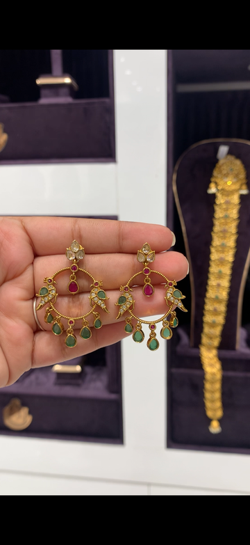 Beautiful uncut stone Chandbali earrings with pushback