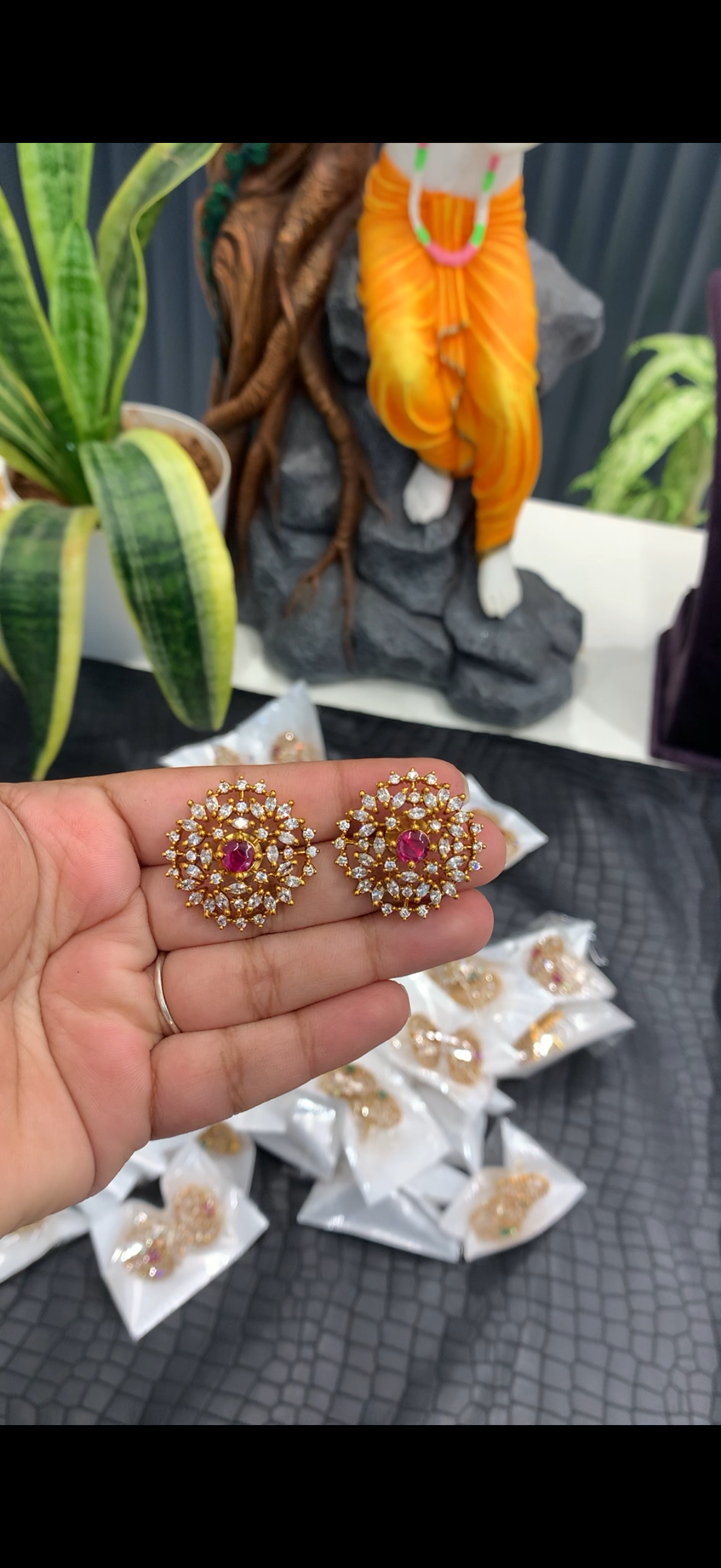 Beautiful ruby stone studs with pushback