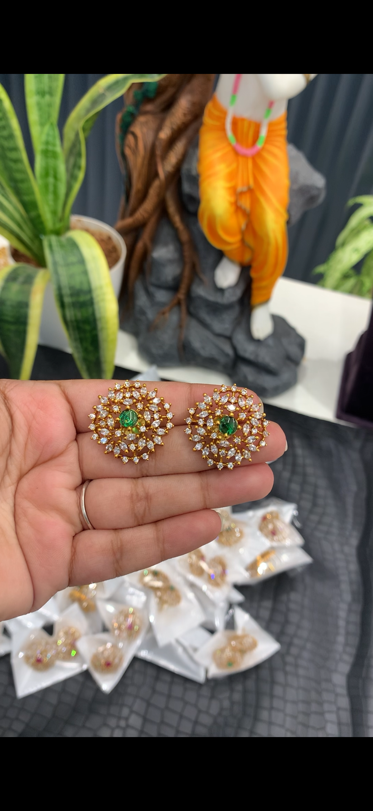 Beautiful green stone studs with pushback