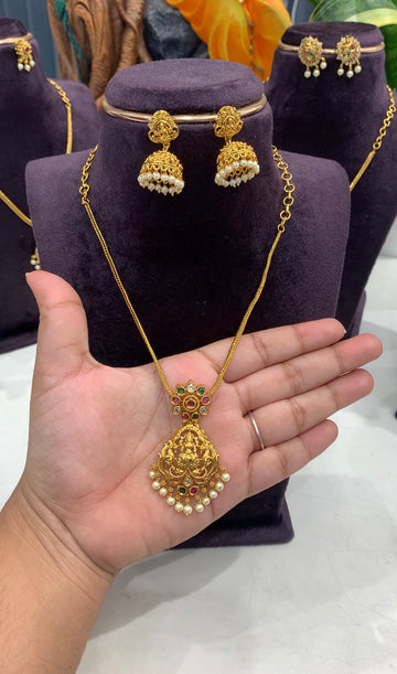 Beautiful Lakshmi devi nanpatti necklace with pushback jumkis