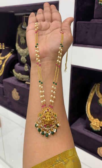 Beautiful Lakshmi devi pendant with handmaking pearls,Chandraharam chain 18 inchs long