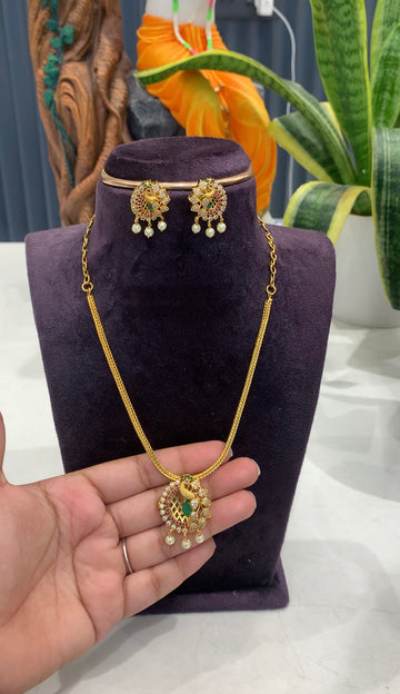 Beautiful peacock design nanpatti necklace with pushback earrings
