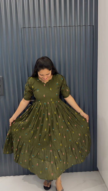 Beautiful Mul chenderi A-line frock