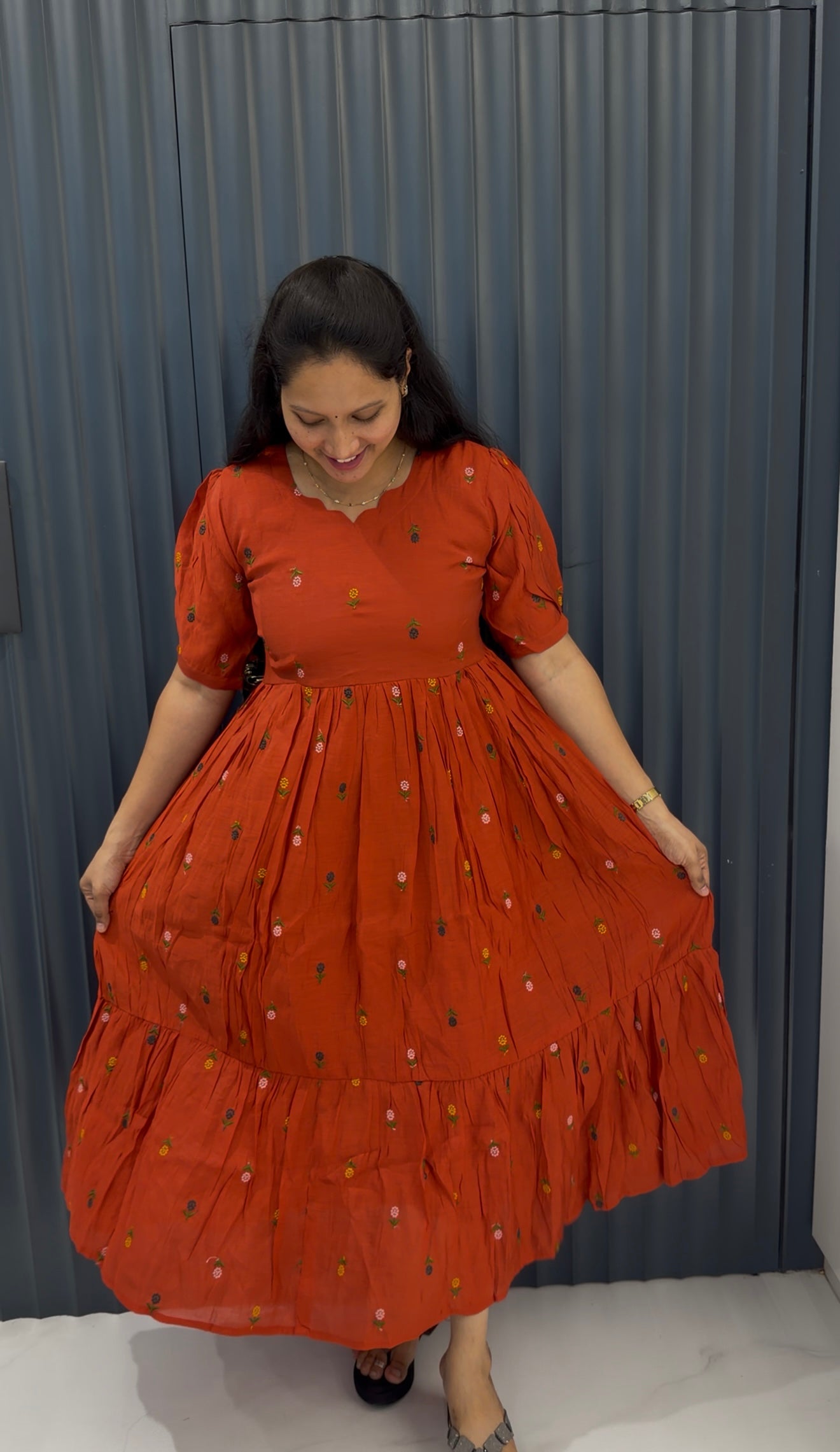 Beautiful Mul chenderi A-line frock