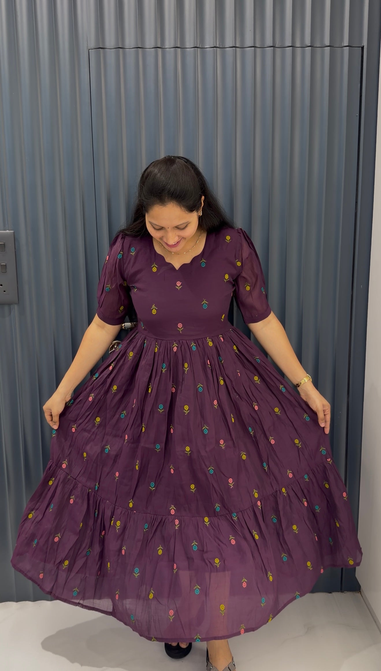 Beautiful Mul chenderi A-line frock