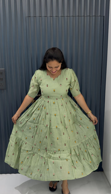 Beautiful Mul Chenderi A-line frock