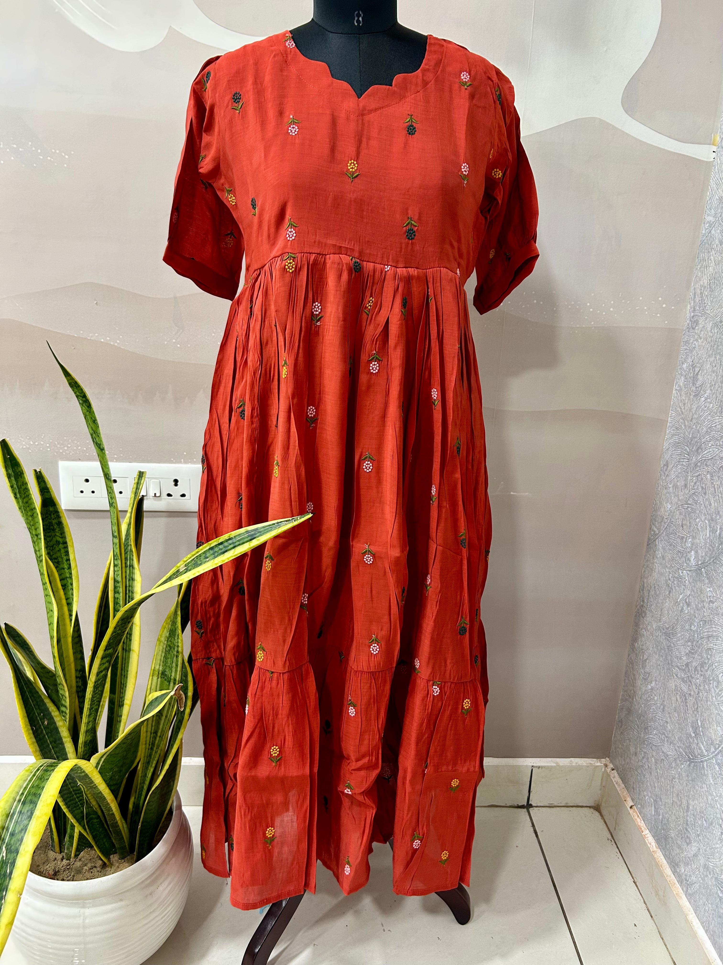 Beautiful Mul chenderi A-line frock