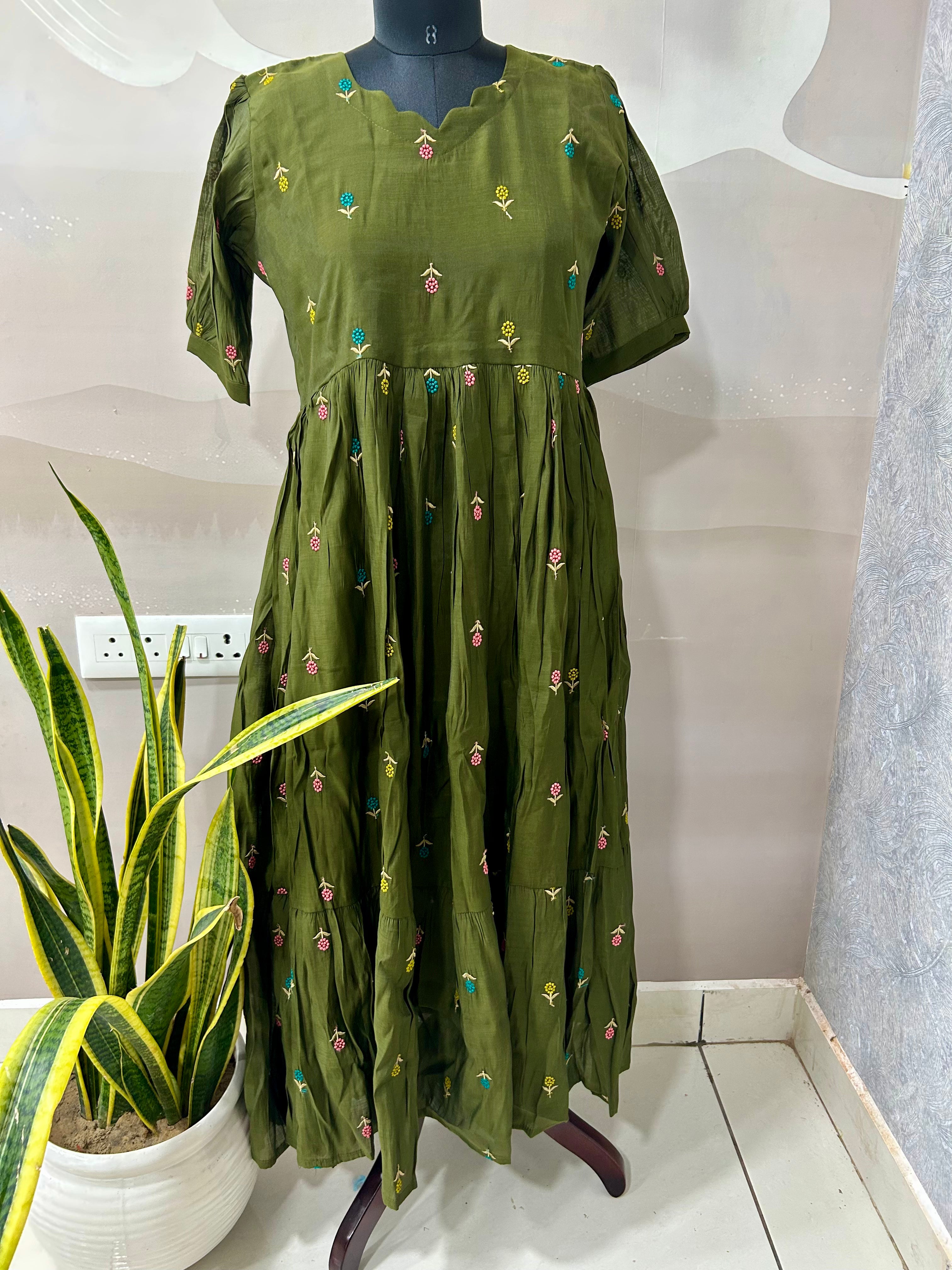 Beautiful Mul chenderi A-line frock