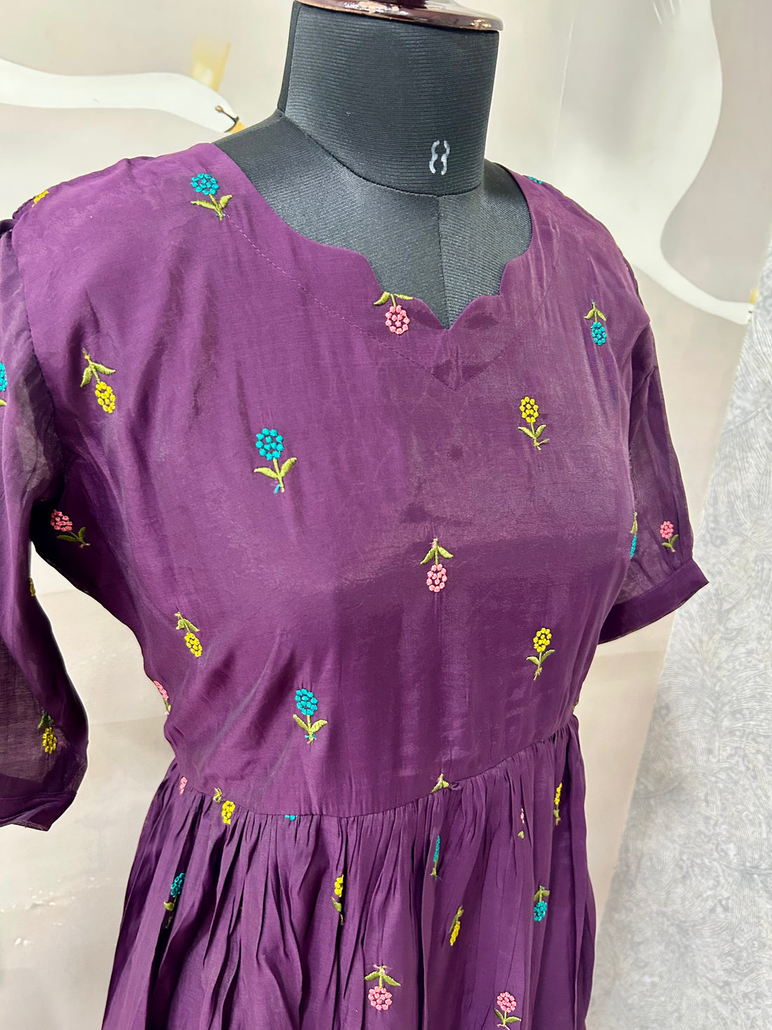 Beautiful Mul chenderi A-line frock