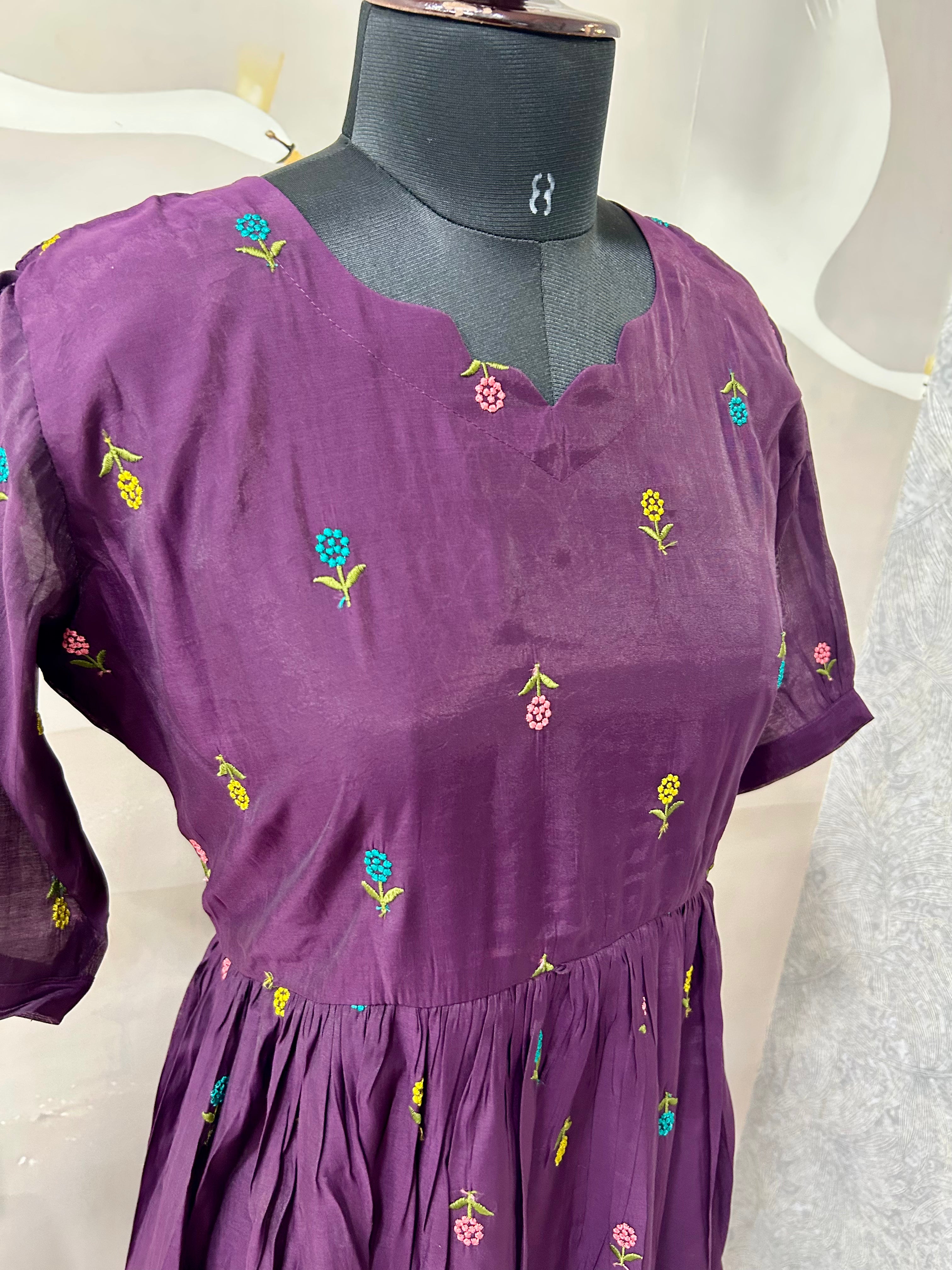 Beautiful Mul chenderi A-line frock
