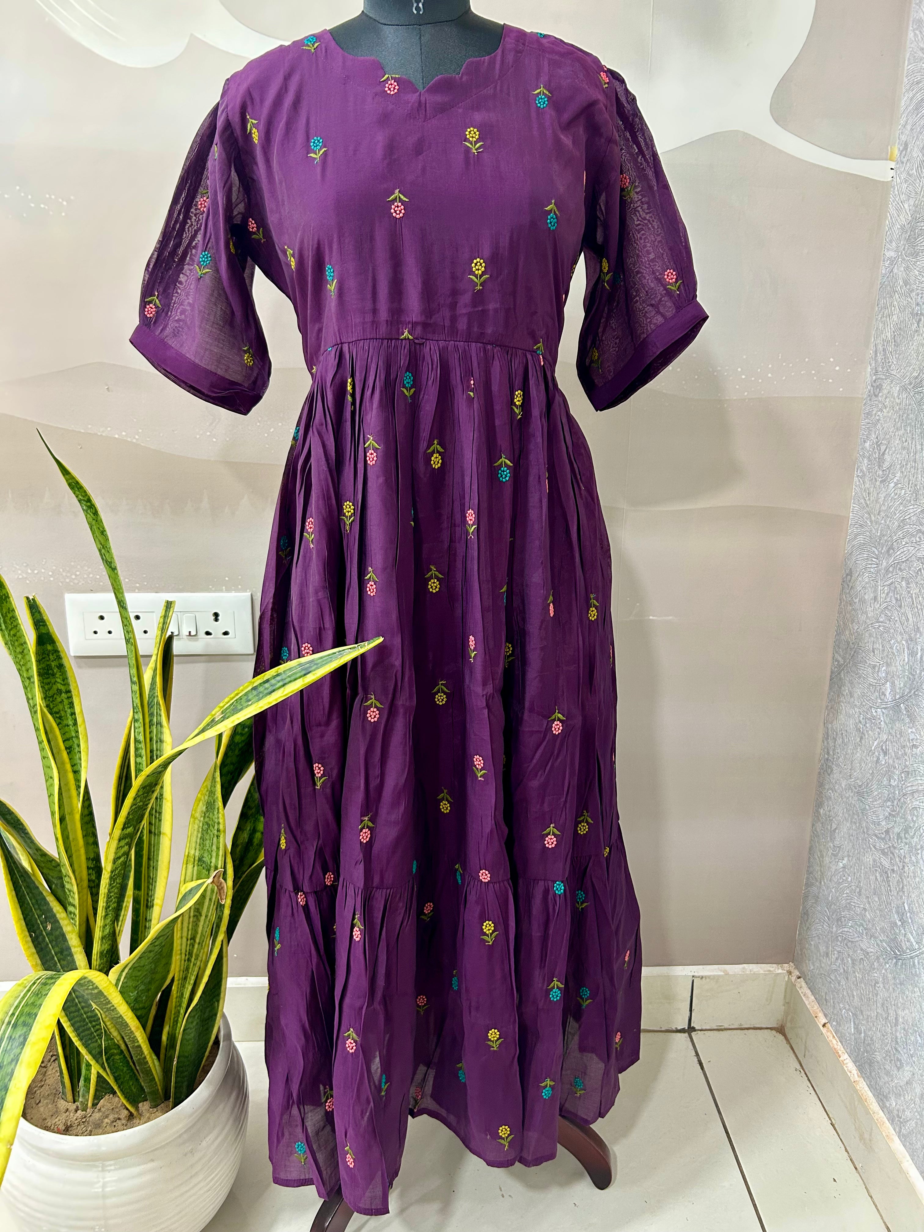 Beautiful Mul chenderi A-line frock