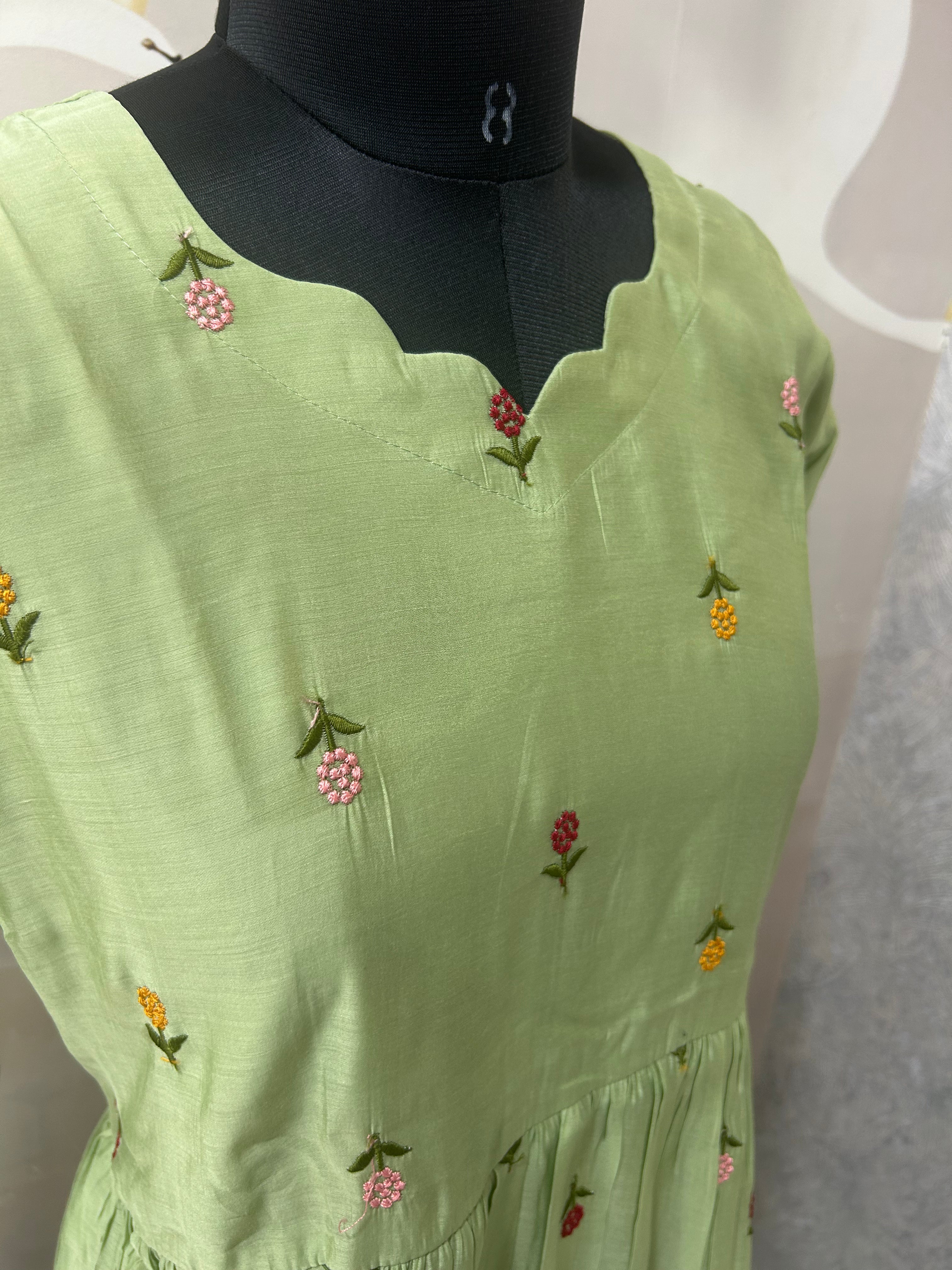 Beautiful Mul Chenderi A-line frock